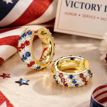 将图片加载到图库查看器，Red, White &amp; Blue Hoop Earrings — 14K Gold Plated, Cubic Zirconia