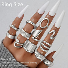 Load image into Gallery viewer, Silver Hoop Earrings &amp; Chunky Rings — 18 Piece Set
