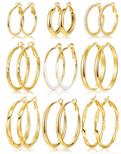 将图片加载到图库查看器，Gold Hoop Earrings Set — 12 Pairs, Lightweight Mixed Styles