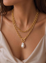 将图片加载到图库查看器，Gold Chunky Chain Necklace for Women lmitaion Pearl Pendant – view 3