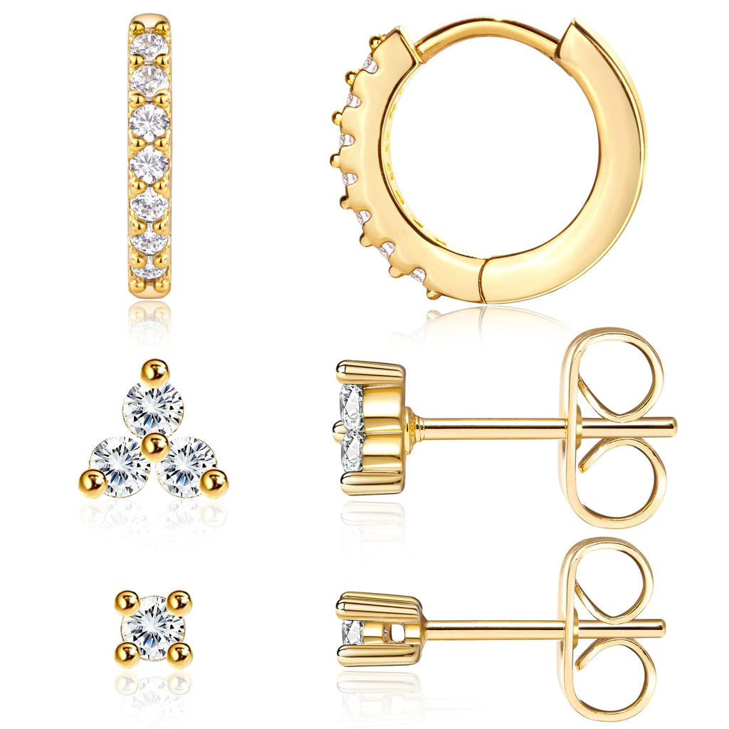 Dainty Small Gold Stud Earrings for Women, 14K Gold Plated Mini Tiny Studs Earrings Sets with S925 Sterling