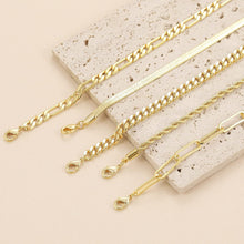 Load image into Gallery viewer, Dainty Gold Bracelets for Women Waterproof, Stackable 14K Gold Plated Waterproof Rope Cuban Snake Paperclip Figaro Link