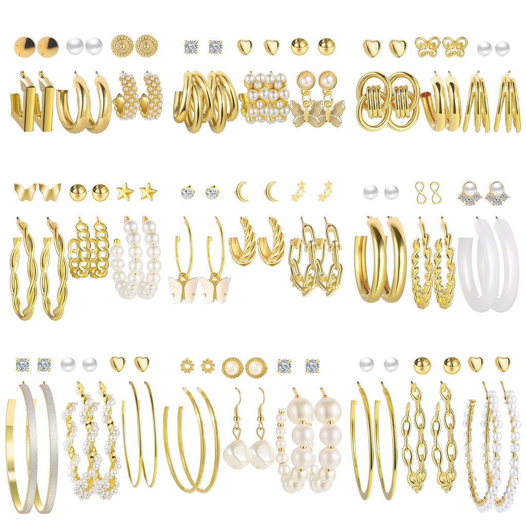 Chunky Gold Hoop Earrings — 42 Pair Multipack, Hypoallergenic