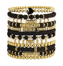 Load image into Gallery viewer, 13pcs Boho Brown Gold Beaded Stretch Bracelets for Women, Heishi Clay Surfer Stackable Bracelet Stacks Summer Beach Jewelry