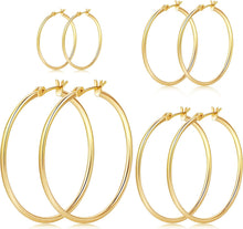 Load image into Gallery viewer, Gold Hoop Earrings Set — 14/20/30/40mm, Sterling Silver Post