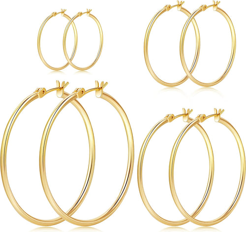 Gold Hoop Earrings Set — 14/20/30/40mm, Sterling Silver Post