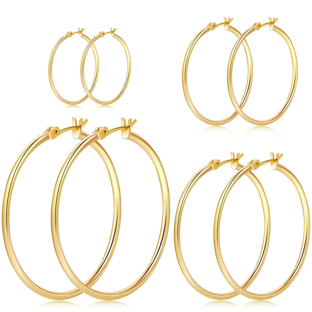 Gold Hoop Earrings Set for Women,14k Gold Plated Gold Hoops with Sterling Silver Post Thin Hoop Gold Earrings
