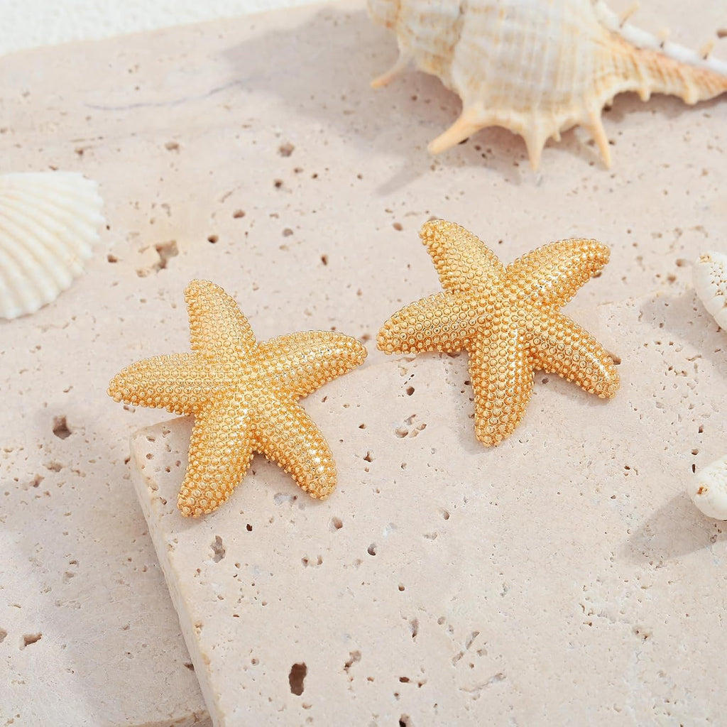 Gold Starfish Stud Earrings For Women Fashion Seashell Conch – view 4