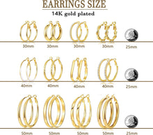 将图片加载到图库查看器，Gold Hoop Earrings Set — 12 Pairs, Lightweight Mixed Styles