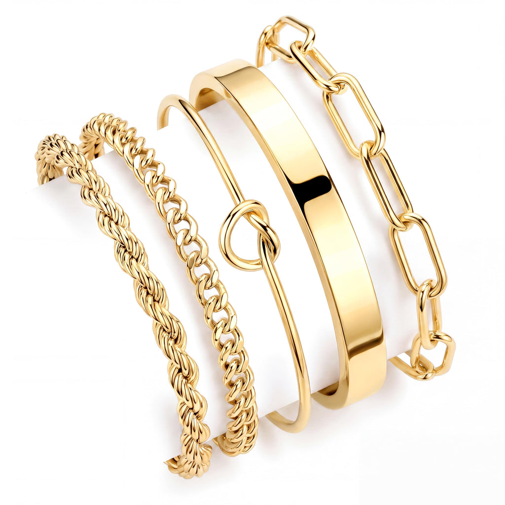 Sterling Silver Bangle Bracelet Set — Waterproof, Stackable