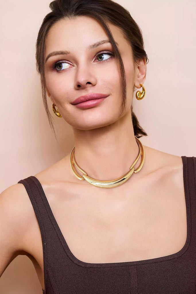 Gold Hammer Collar Curved Bar Collar Necklaces For Women – view 3