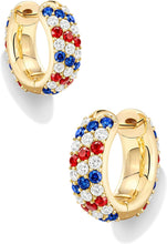 将图片加载到图库查看器，Red, White &amp; Blue Hoop Earrings — 14K Gold Plated, Cubic Zirconia