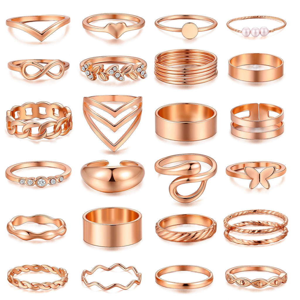 25 Pcs Gold Stackable Ring Set for Women, Chunky Knuckle Finger Midi Rings, Silver Simple Stacking Cute Rings Pack Trendy Stuff Jewelry Gift