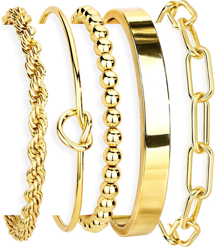 Gold Bracelets Set for Women, 14K Gold Plated, Sterling Silver
