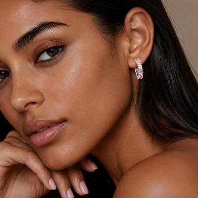 Light Pink Birthstone Hoop Earrings — October, 25mm