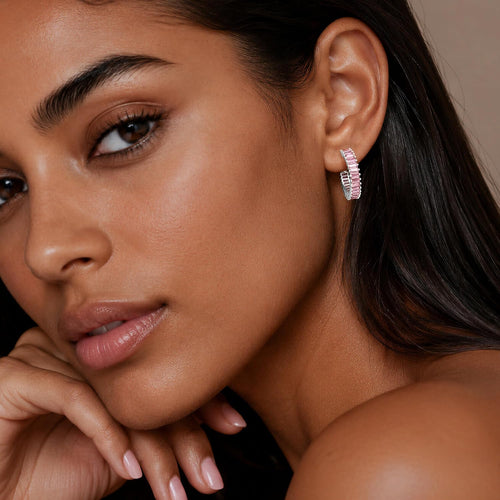 Light Pink Birthstone Hoop Earrings — October, 25mm
