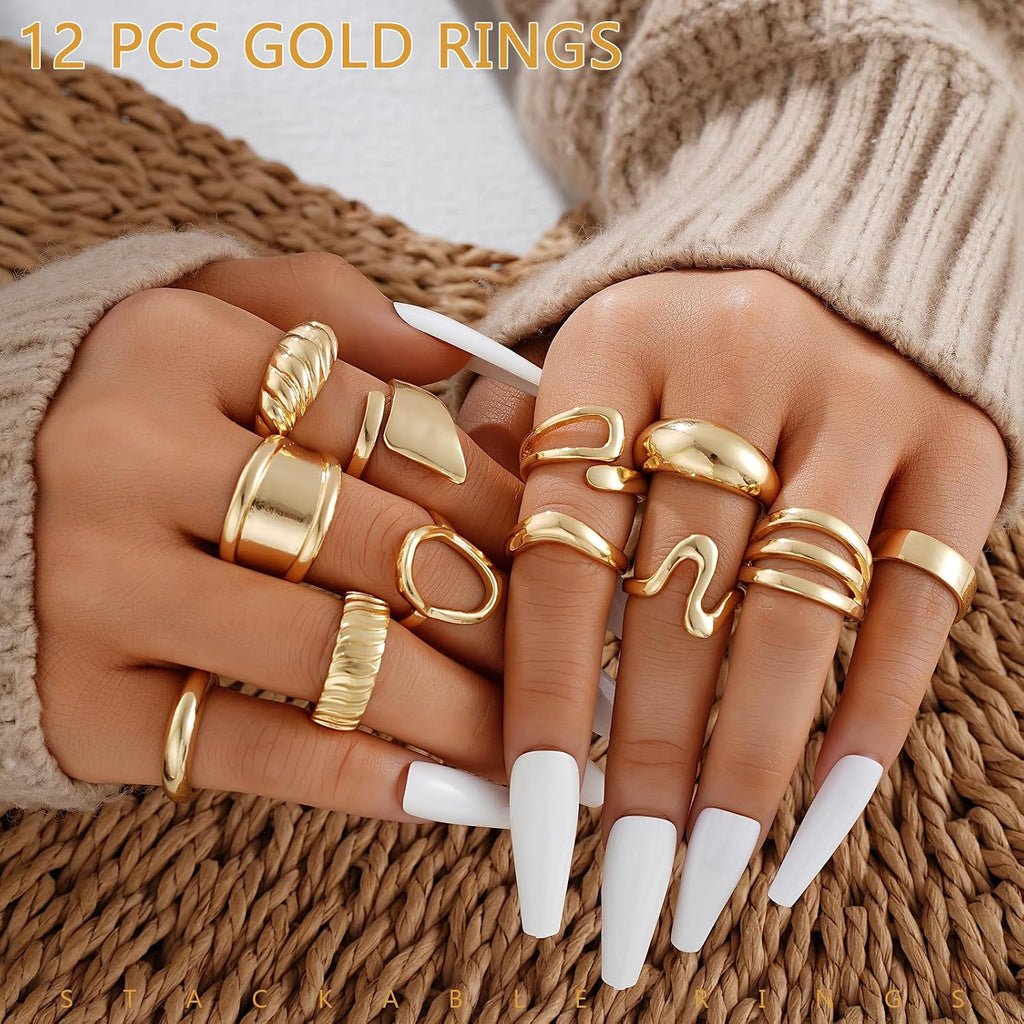 Gold Stacking Rings & Hoop Earrings — 20 Piece Set