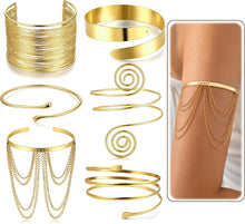 Load image into Gallery viewer, 6PCS Gold Arm Cuff Bracelet Set, Adjustable Statement Upper Arm Jewelry