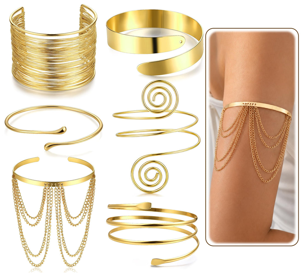 6PCS Gold Arm Cuff Bracelet Set, Adjustable Statement Upper Arm Jewelry – view 7