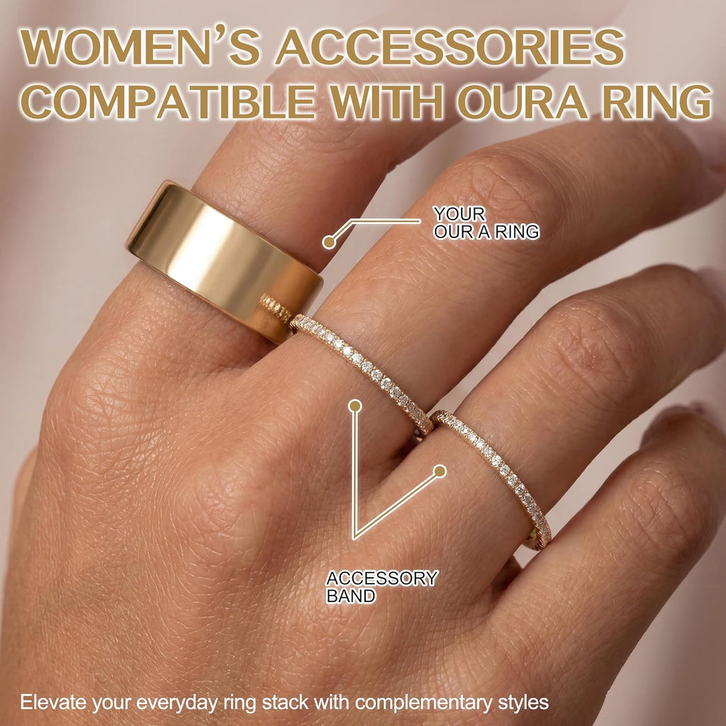 Stackable Ring Compatible with Oura Ring Gen 5/4 Accessories, Non Tarnish Dainty Eternity Wedding Bands for Women, 2-Pack