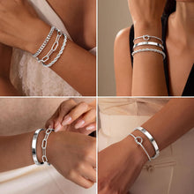 将图片加载到图库查看器，Sterling Silver Bangle Bracelet Set — Waterproof, Stackable