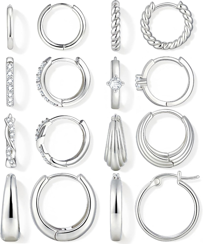 Gold Hoop Earrings — 8 Pairs, 14K Plated Everyday