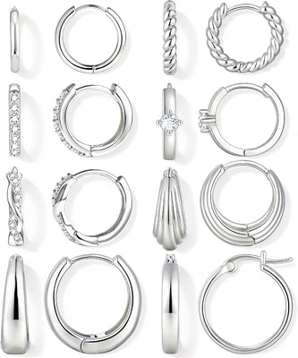 Gold Hoop Earrings — 8 Pairs, 14K Plated Everyday