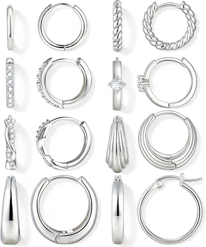 Gold Hoop Earrings — 8 Pairs, 14K Plated Everyday