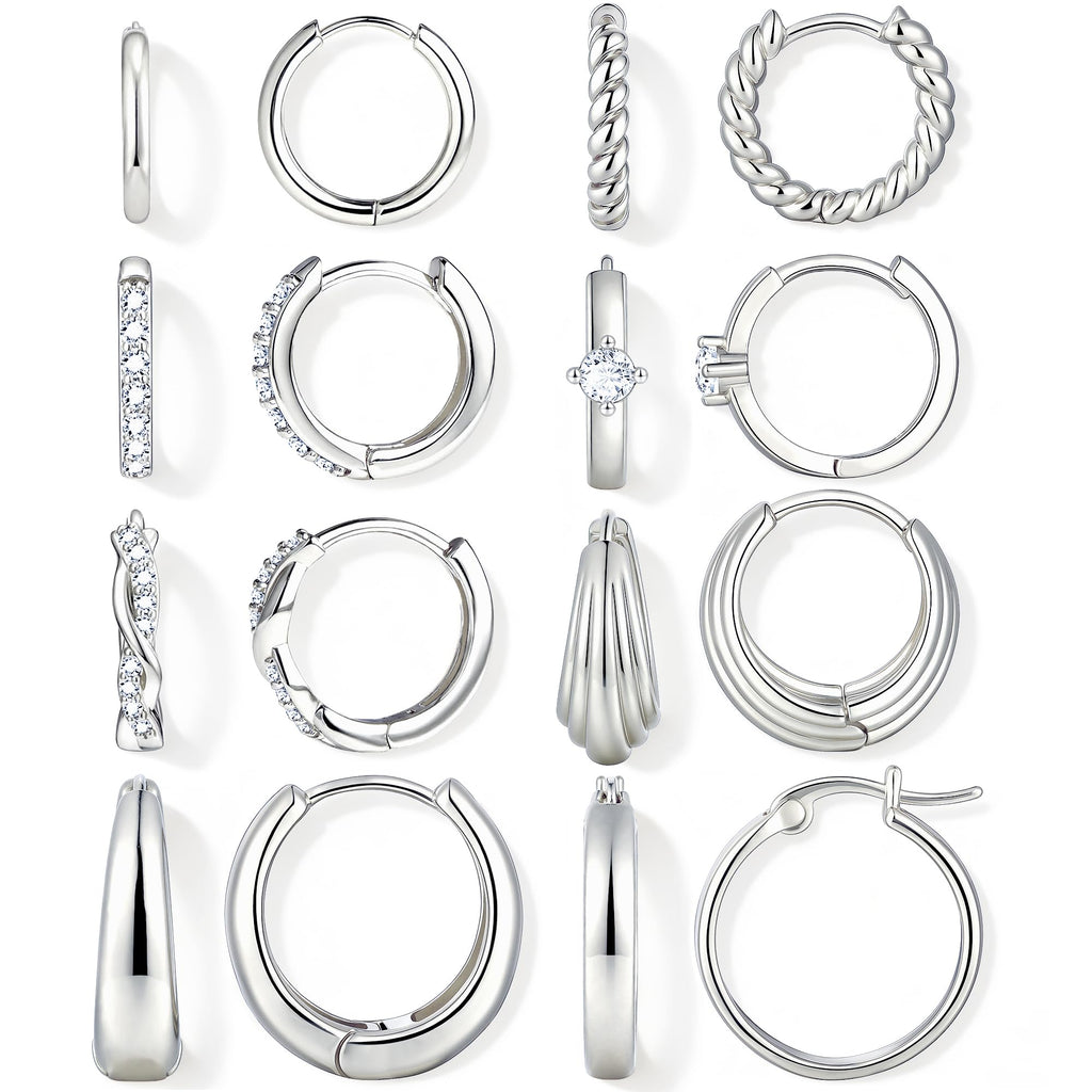 Gold Hoop Earrings — 8 Pairs, 14K Plated Everyday