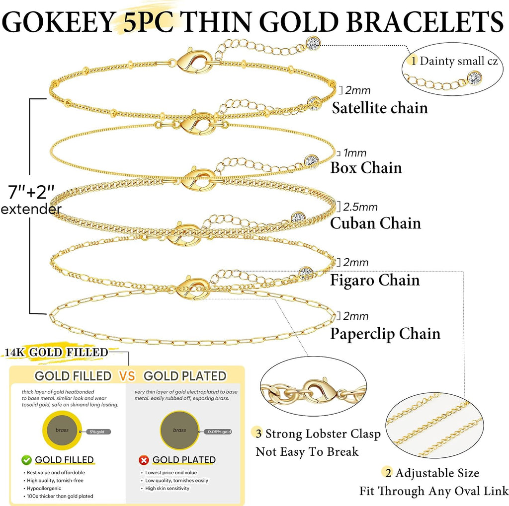 Dainty Gold Thin Bracelets — Stackable Set
