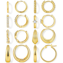 Load image into Gallery viewer, 8 Pairs Gold Hoop Earrings Set for Women, 14K Gold Plated
