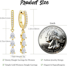 Load image into Gallery viewer, Gold Dangle Drop Earrings for Women, Elegant Wedding Bridal Prom Jewelry, Trendy Hypoallergenic Small Diamond Crystal Huggie