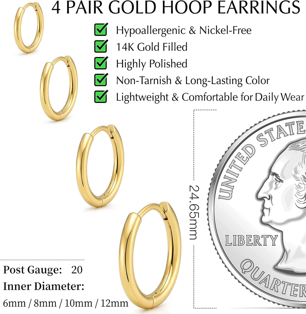 Small Gold Huggie Hoop Earrings Set for Women Men, Hypoallergenic 14K Gold Plated Hoop Earring Cartilage – view 4