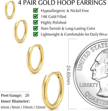 Load image into Gallery viewer, Small Gold Huggie Hoop Earrings Set for Women Men, Hypoallergenic 14K Gold Plated Hoop Earring Cartilage – view 4