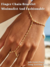 将图片加载到图库查看器，4 Pcs Gold Hand Chain Bracelets Dainty 14K Gold Plated Ring Bracelet Hand Chain, Stackable Beaded Cubic Zirconia Bracelet Stack Jewelry Gifts