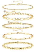 Load image into Gallery viewer, Dainty Gold Bracelets for Women Waterproof, Stackable 14K Gold Plated Waterproof Rope Cuban Snake Paperclip Figaro Link