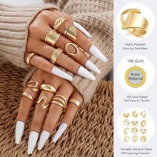 Load image into Gallery viewer, Gold Stacking Rings &amp; Hoop Earrings — 20 Piece Set