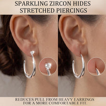 将图片加载到图库查看器，Large Silver Hoop Earrings for Women, 925 Sterling Silver Post Open C Shaped Crescent Silver Hoops with CZ Accent Hides