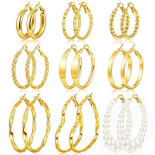 将图片加载到图库查看器，Gold Hoop Earrings Set — 12 Pairs, Lightweight Mixed Styles