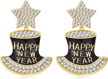 将图片加载到图库查看器，Happy New Year Rhinestone Dangle Earrings