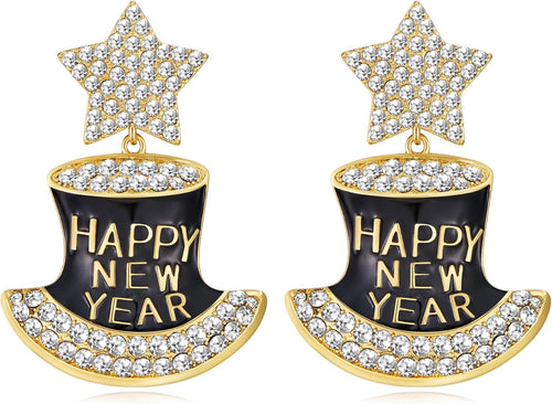 Happy New Year Rhinestone Dangle Earrings