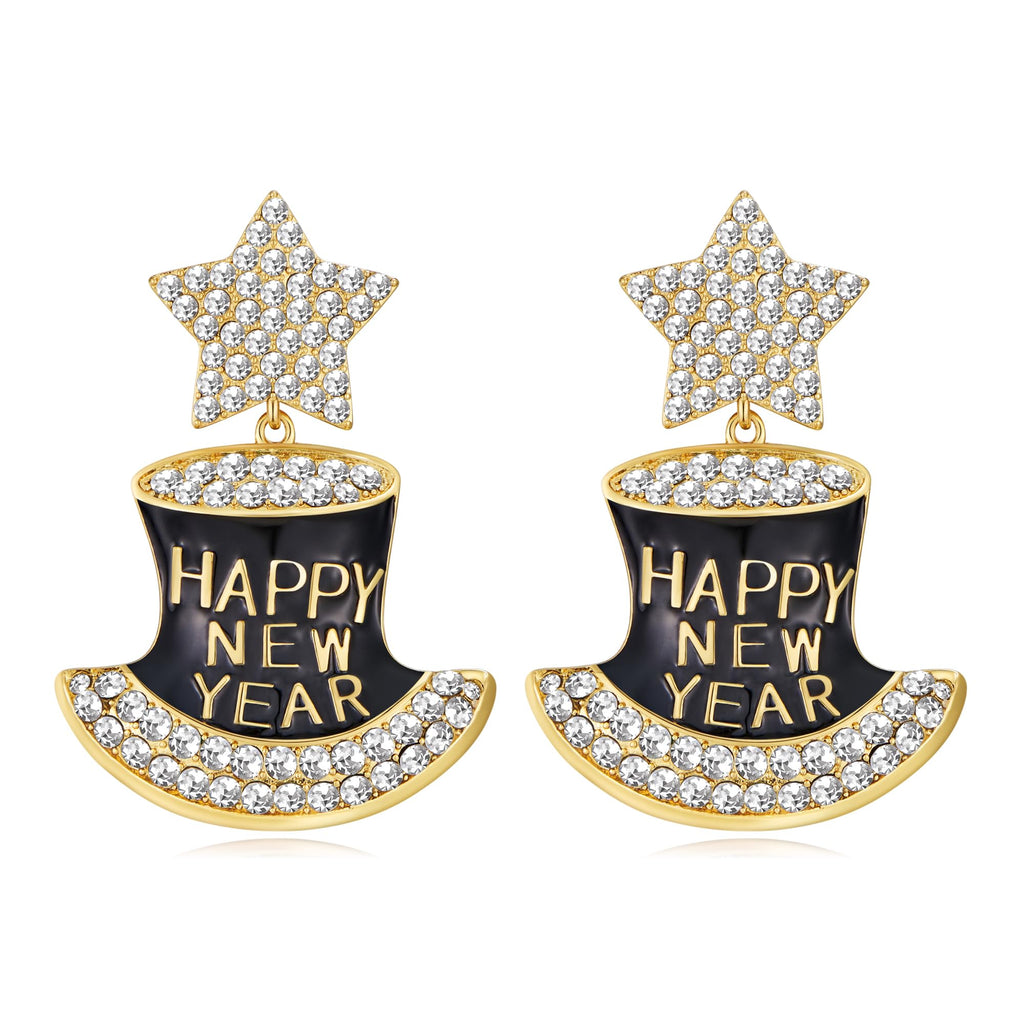 Happy New Year Rhinestone Dangle Earrings – view 9