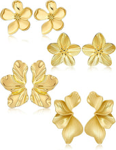 Load image into Gallery viewer, Gold Flower Statement Earrings for Women, 14K Gold Plated Irregular Floral
