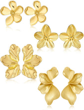 Load image into Gallery viewer, Chunky Gold Flower Dangle Earrings for Women, Gold Plated Irregular Leaf Floral Big Statement Earrings Set – view 7