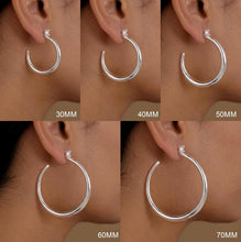 将图片加载到图库查看器，Large Silver Hoop Earrings for Women, 925 Sterling Silver Post Open C Shaped Crescent Silver Hoops with CZ Accent Hides
