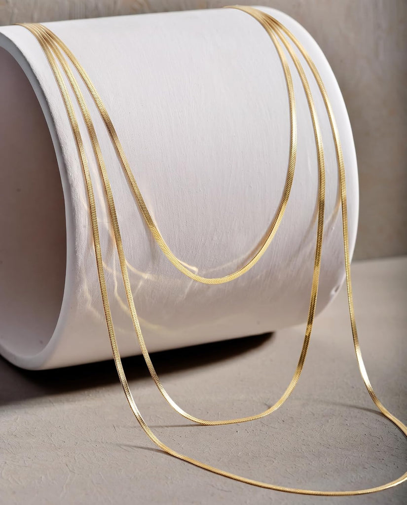 14K Gold Silver Plated Herringbone Necklace for Women, Non-Tarnish