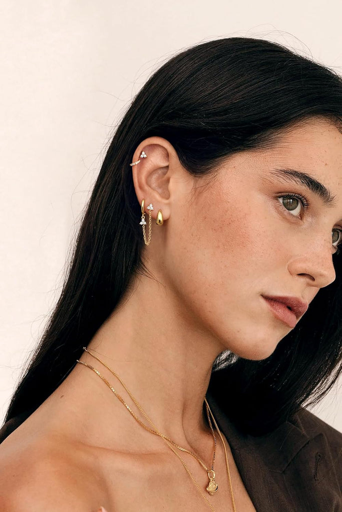 Gold Huggie Hoop Earrings Set for Women, 14K Gold Plated – alternate view