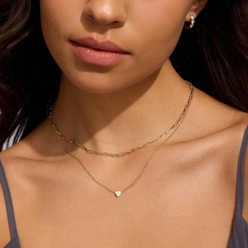 Heart Initial Necklace — A–Z, 14K Gold Plated