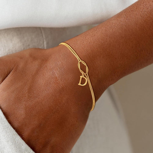 14K Gold Plated Gold Initial Bracelets for Women, Non-Tarnish, Adjustable