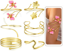 将图片加载到图库查看器，Boho Gold Arm Cuffs — 6 Piece Set, Adjustable Armlets